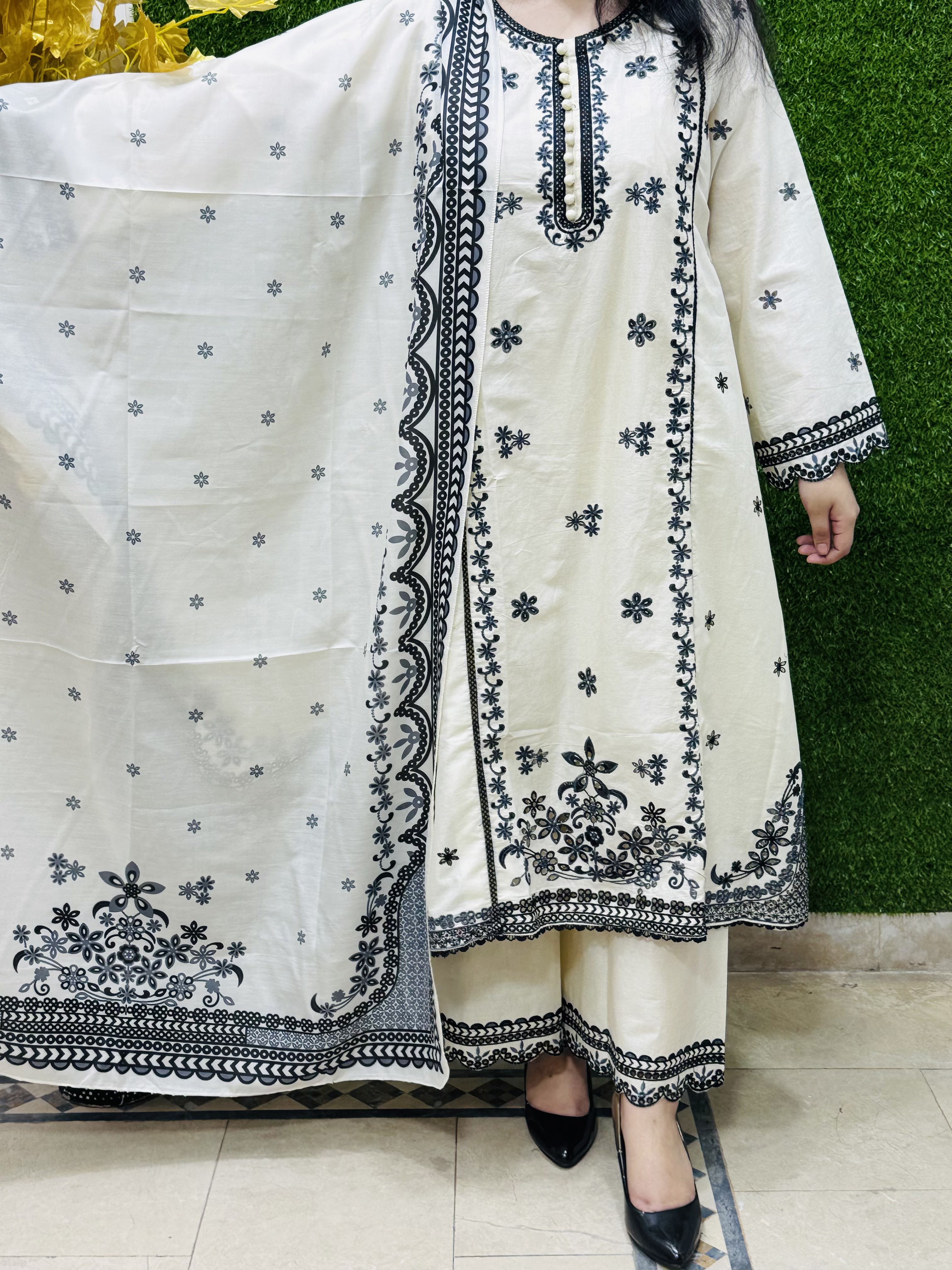 3 PC Embroidery Lawn Fabric 2