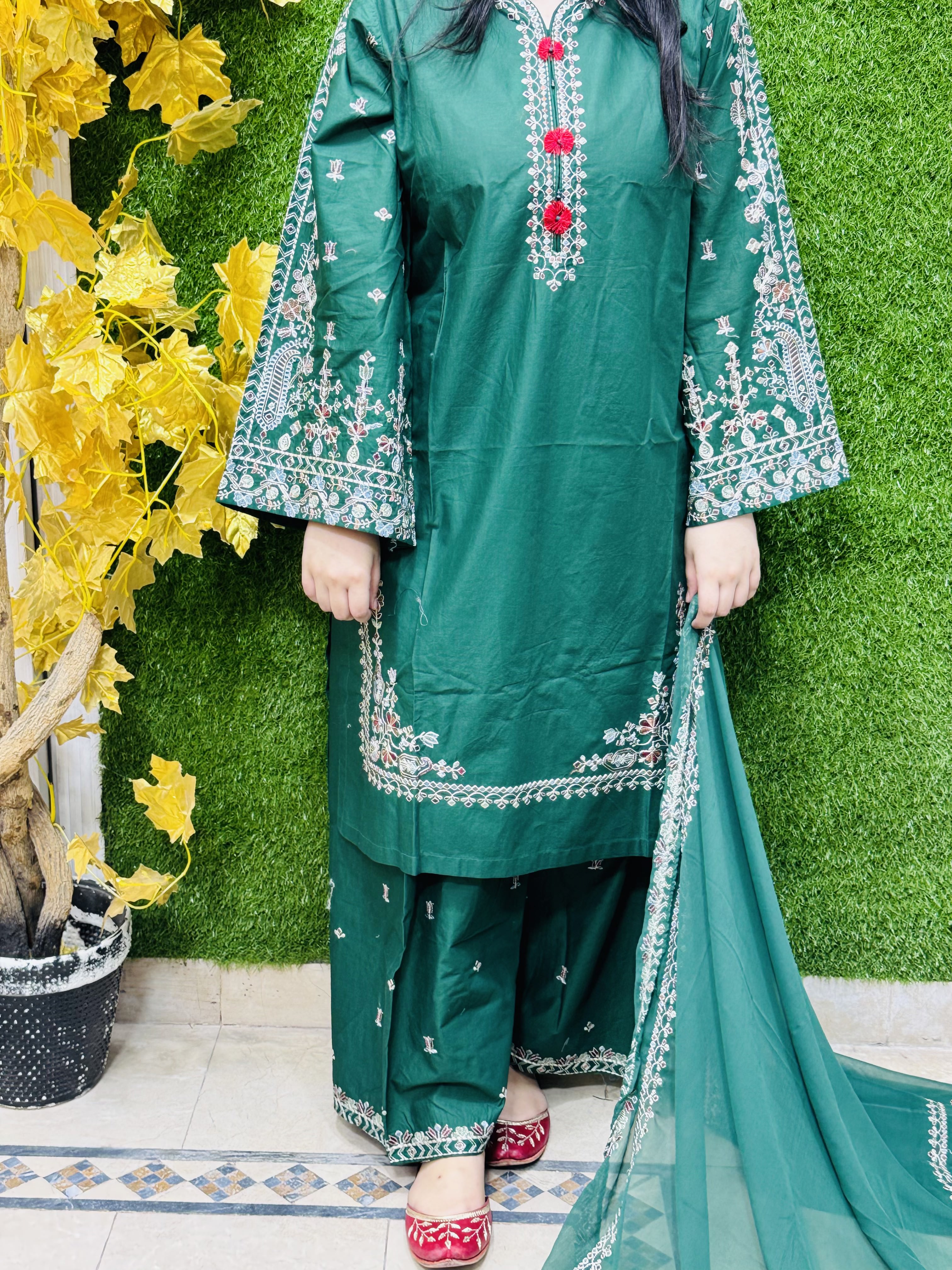 3 PC Embroidery Lawn Fabric 2