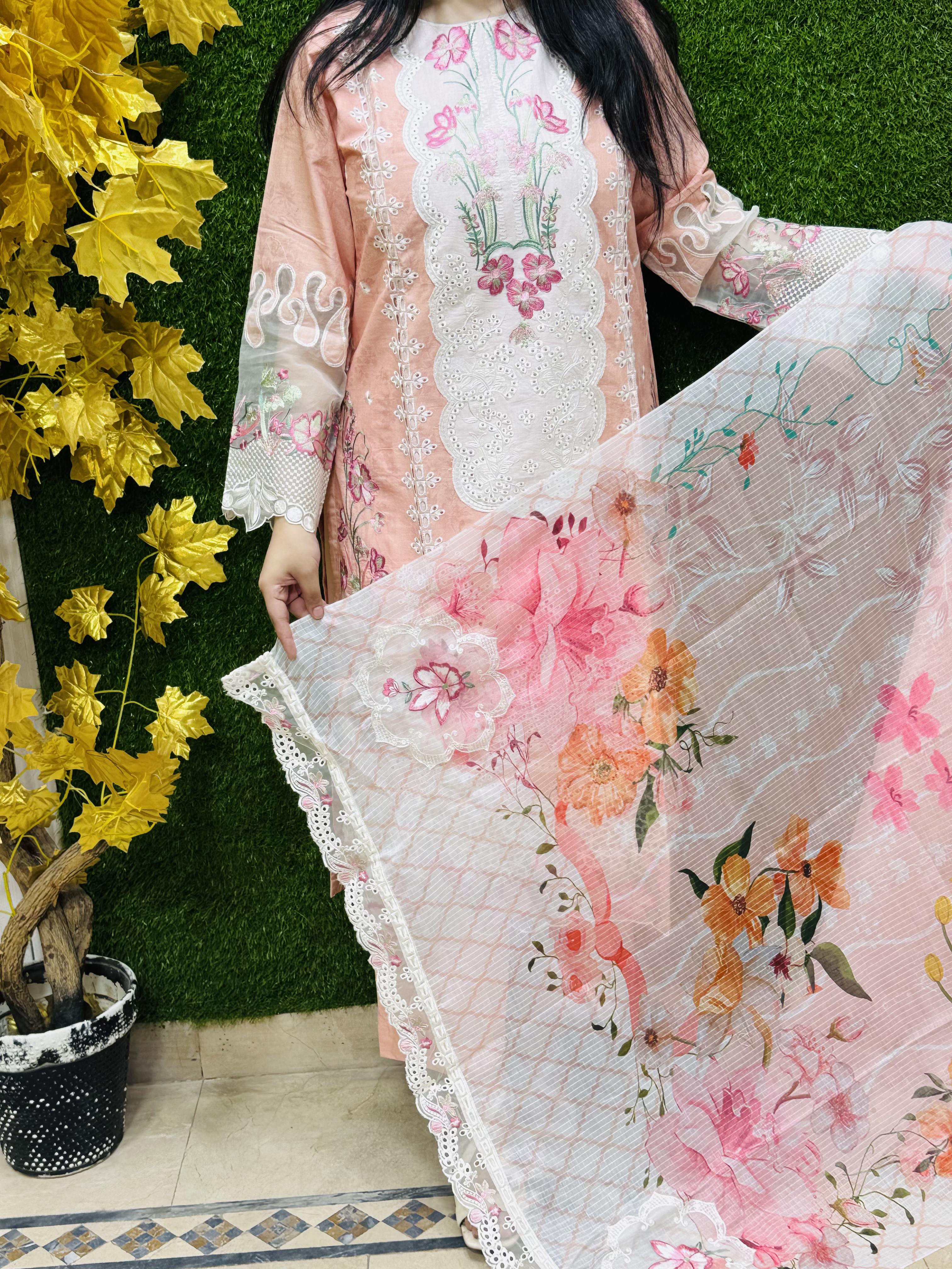 3 PC Embroidery Lawn Fabric 4