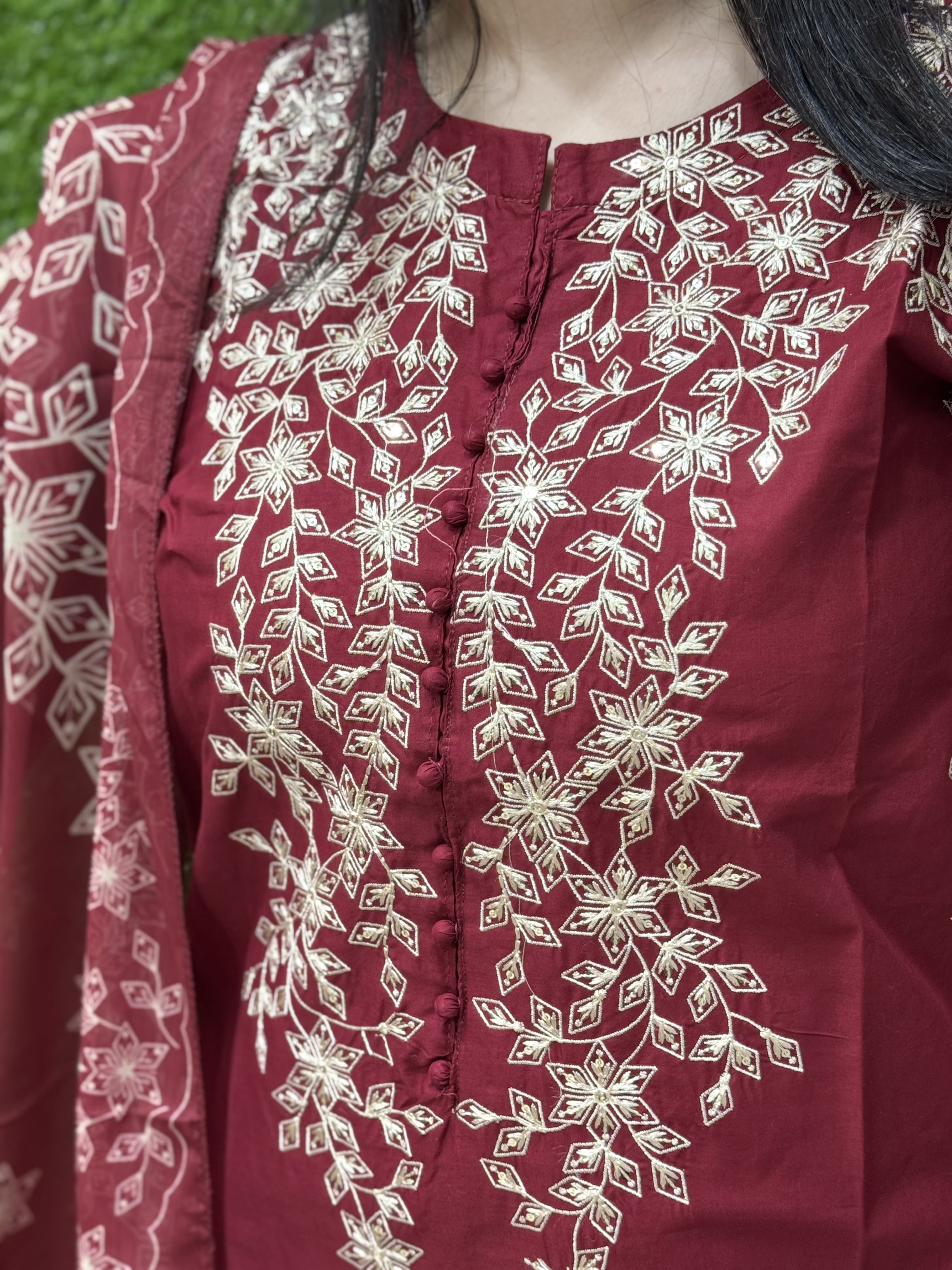 3 PC Embroidery Lawn Fabric 4