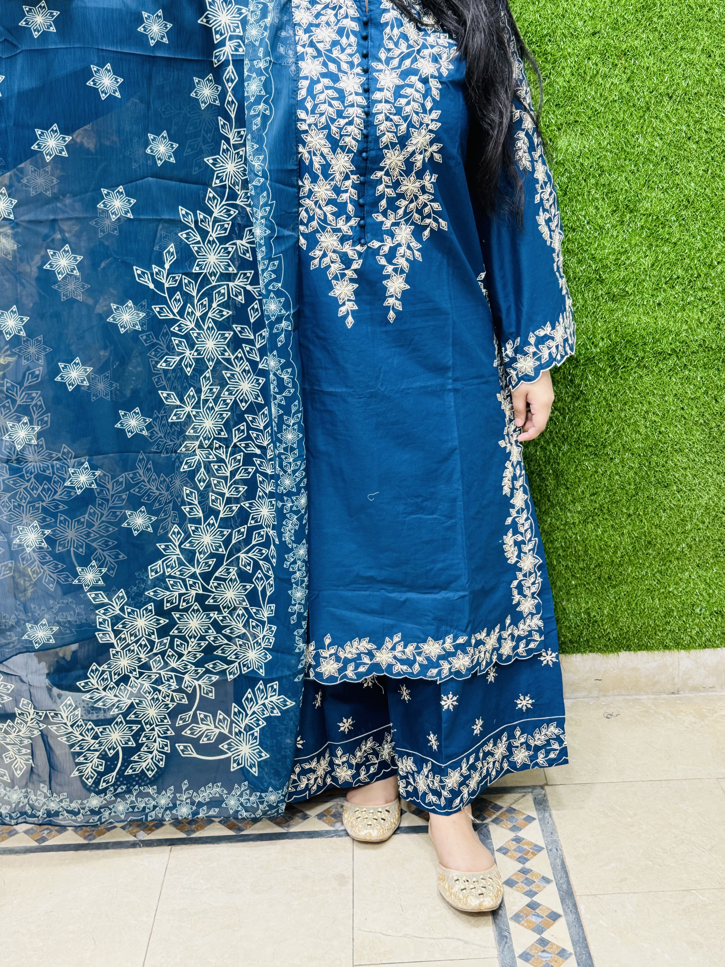 3 PC Embroidery Lawn Fabric 3