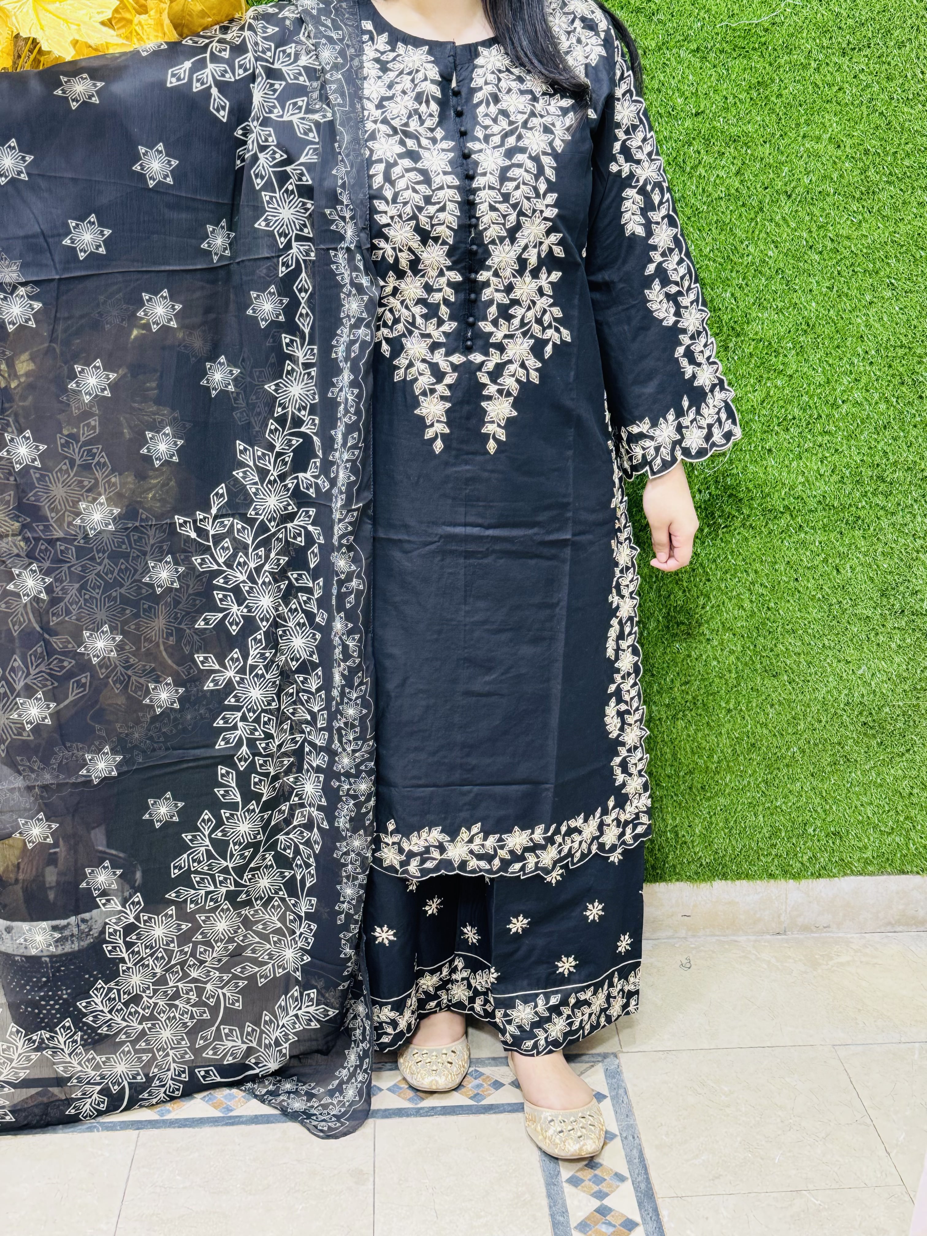 3 PC Embroidery Lawn Fabric 2