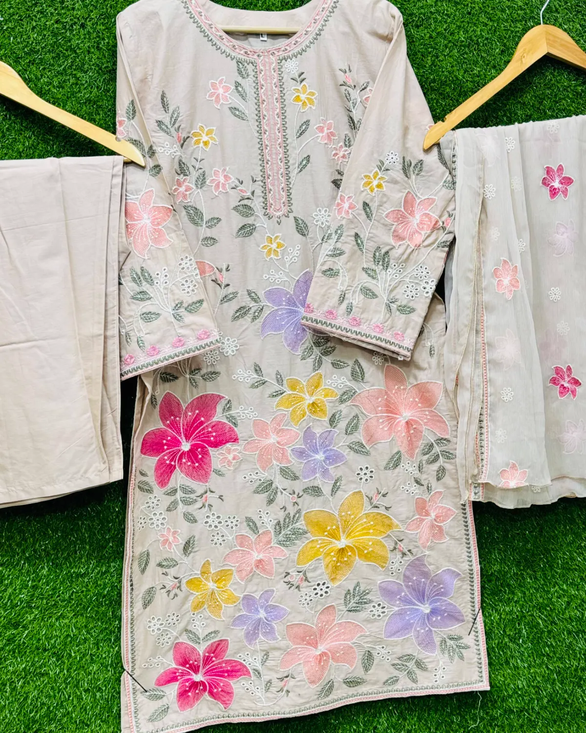 3 PC Embroidered Lawn Fabric