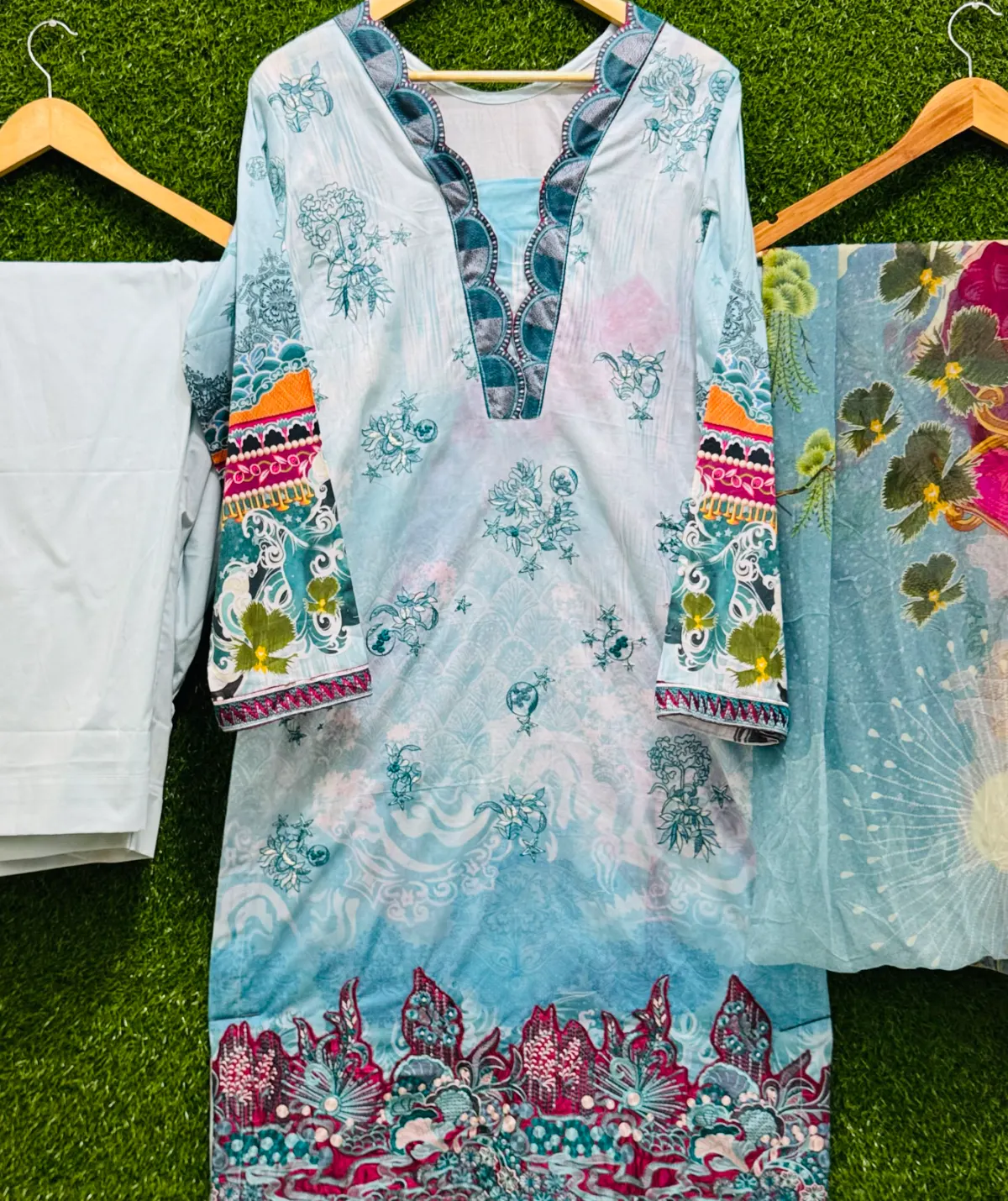 3 PC Embroidered Lawn Fabric