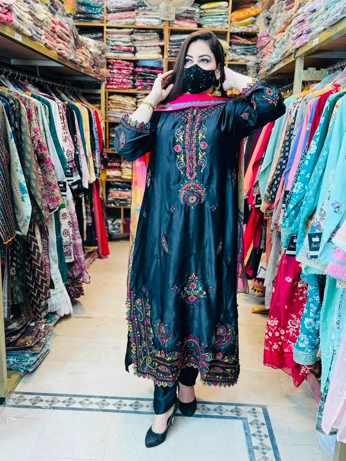 3 pc Embroidery silk fabric