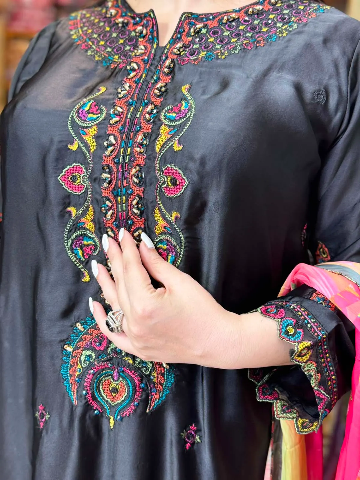 3 pc Embroidery silk fabric 4
